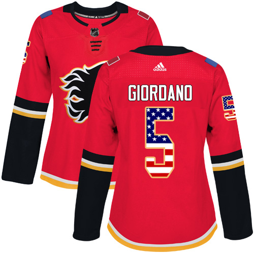 Adidas Flames #5 Mark Giordano Red Home Authentic USA Flag Women's Stitched NHL Jersey Adidas Flames #5 Mark Giordano Red Home Authentic USA Flag Women's Stitched NHL Jersey