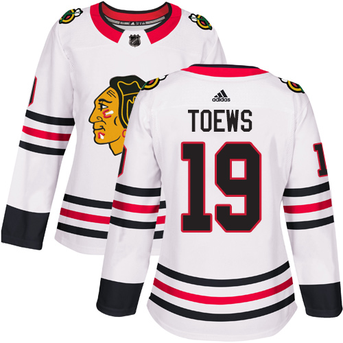 Adidas Blackhawks #19 Jonathan Toews White Road Authentic Women's Stitched NHL Jersey Adidas Blackhawks #19 Jonathan Toews White Road Authentic Women's Stitched NHL Jersey