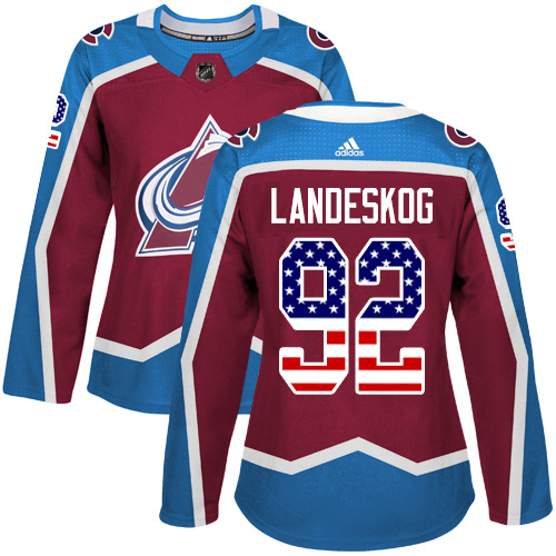 Adidas Avalanche #92 Gabriel Landeskog Burgundy Home Authentic USA Flag Women's Stitched NHL Jersey Adidas Avalanche #92 Gabriel Landeskog Burgundy Home Authentic USA Flag Women's Stitched NHL Jersey