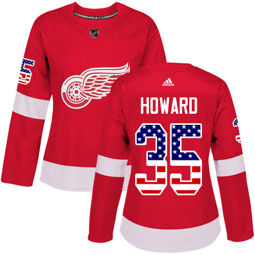 Adidas Red Wings #35 Jimmy Howard Red Home Authentic USA Flag Women's Stitched NHL Jersey Adidas Red Wings #35 Jimmy Howard Red Home Authentic USA Flag Women's Stitched NHL Jersey