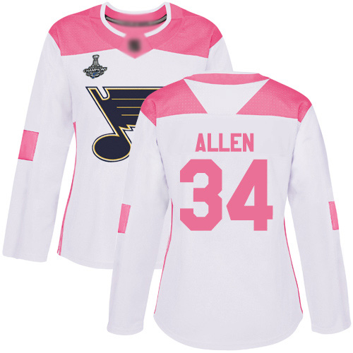Adidas Blues #34 Jake Allen White/Pink Authentic Fashion Stanley Cup Champions Women's Stitched NHL Jersey Adidas Blues #34 Jake Allen White/Pink Authentic Fashion Stanley Cup Champions Women's Stitched NHL Jersey