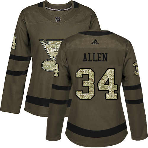 Adidas Blues #34 Jake Allen Green Salute to Service Women's Stitched NHL Jersey Adidas Blues #34 Jake Allen Green Salute to Service Women's Stitched NHL Jersey
