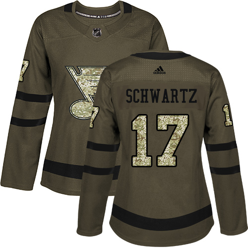 Adidas Blues #17 Jaden Schwartz Green Salute to Service Women's Stitched NHL Jersey Adidas Blues #17 Jaden Schwartz Green Salute to Service Women's Stitched NHL Jersey