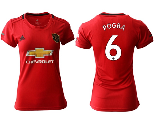 Women's Manchester United #6 Pogba Red Home Soccer Club Jersey Women's Manchester United #6 Pogba Red Home Soccer Club Jersey