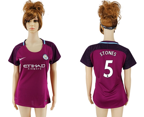 Women's Manchester City #5 Stones Away Soccer Club Jersey Women's Manchester City #5 Stones Away Soccer Club Jersey