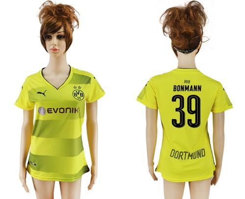 Women's Dortmund #39 Bonmann Home Soccer Club Jersey Women's Dortmund #39 Bonmann Home Soccer Club Jersey