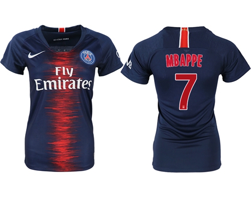 Women's Paris Saint-Germain #7 Mbappe Home Soccer Club Jersey Women's Paris Saint-Germain #7 Mbappe Home Soccer Club Jersey