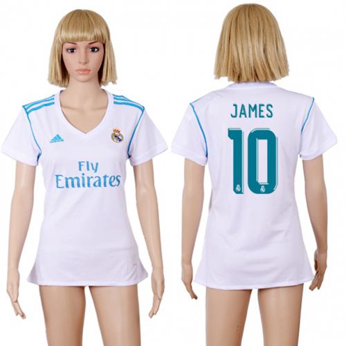 Women's Real Madrid #10 James Home Soccer Club Jersey Women's Real Madrid #10 James Home Soccer Club Jersey