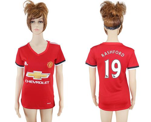 Women's Manchester United #19 Rashford Red Home Soccer Club Jersey Women's Manchester United #19 Rashford Red Home Soccer Club Jersey