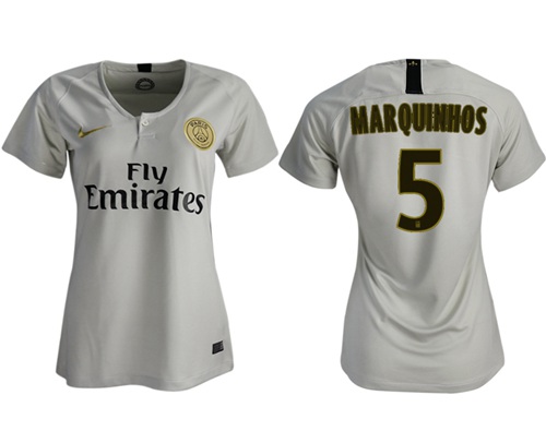 Women's Paris Saint-Germain #5 Marquinhos Away Soccer Club Jersey Women's Paris Saint-Germain #5 Marquinhos Away Soccer Club Jersey