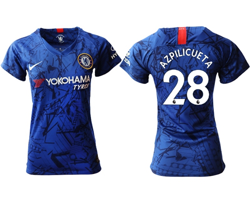 Women's Chelsea #28 Azpilicueta Home Soccer Club Jersey Women's Chelsea #28 Azpilicueta Home Soccer Club Jersey