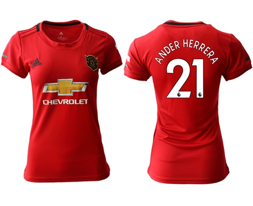 Women's Manchester United #21 Ander Herrera Red Home Soccer Club Jersey Women's Manchester United #21 Ander Herrera Red Home Soccer Club Jersey