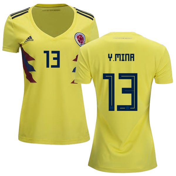Women's Colombia #13 Y.Mina Home Soccer Country Jersey Women's Colombia #13 Y.Mina Home Soccer Country Jersey