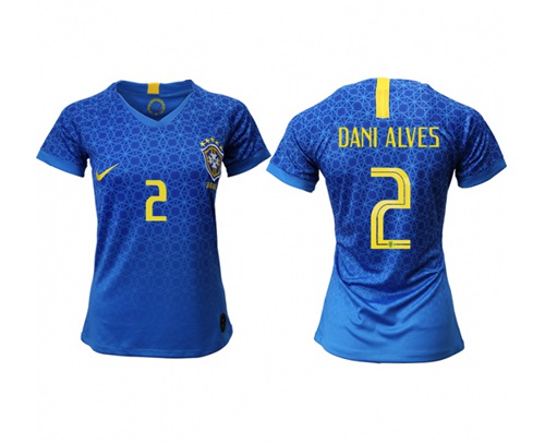 Women's Brazil #2 Dani Alves Away Soccer Country Jersey Women's Brazil #2 Dani Alves Away Soccer Country Jersey