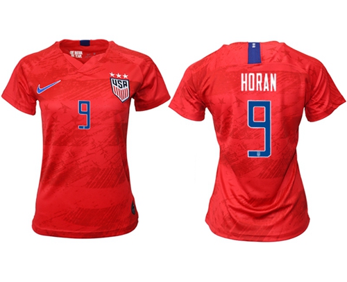 Women's USA #9 Horan Away Soccer Country Jersey