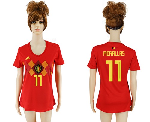 Women's Belgium #11 Mirallas Red Home Soccer Country Jersey Women's Belgium #11 Mirallas Red Home Soccer Country Jersey