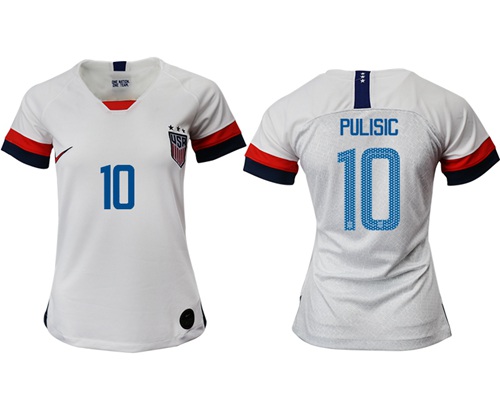 Women's USA #10 Pulisic Home Soccer Country Jersey Women's USA #10 Pulisic Home Soccer Country Jersey