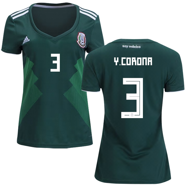 Women's Mexico #3 Y.Corona Home Soccer Country Jersey Women's Mexico #3 Y.Corona Home Soccer Country Jersey