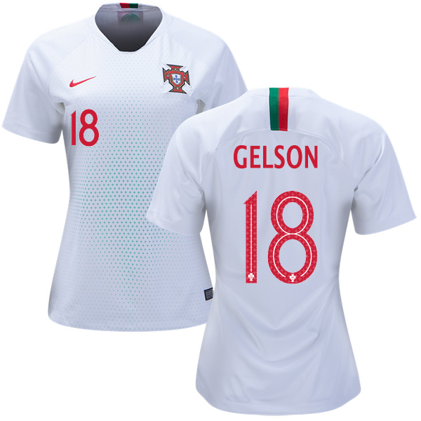 Women's Portugal #18 Gelson Away Soccer Country Jersey Women's Portugal #18 Gelson Away Soccer Country Jersey
