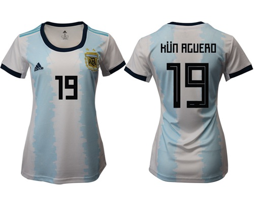 Women's Argentina #19 Kun Aguero Home Soccer Country Jersey Women's Argentina #19 Kun Aguero Home Soccer Country Jersey
