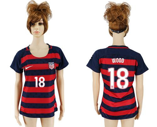 Women's USA #18 Wood Away Soccer Country Jersey