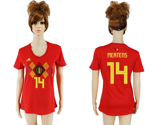 Women's Belgium #14 Mertens Red Home Soccer Country Jersey Women's Belgium #14 Mertens Red Home Soccer Country Jersey