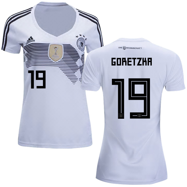 Women's Germany #19 Goretzka White Home Soccer Country Jersey Women's Germany #19 Goretzka White Home Soccer Country Jersey