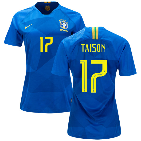 Women's Brazil #17 Taison Away Soccer Country Jersey Women's Brazil #17 Taison Away Soccer Country Jersey