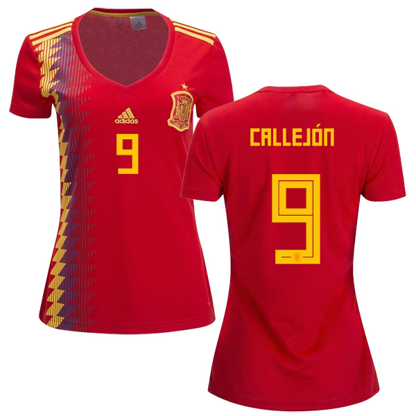 Women's Spain #9 Callejon Red Home Soccer Country Jersey Women's Spain #9 Callejon Red Home Soccer Country Jersey