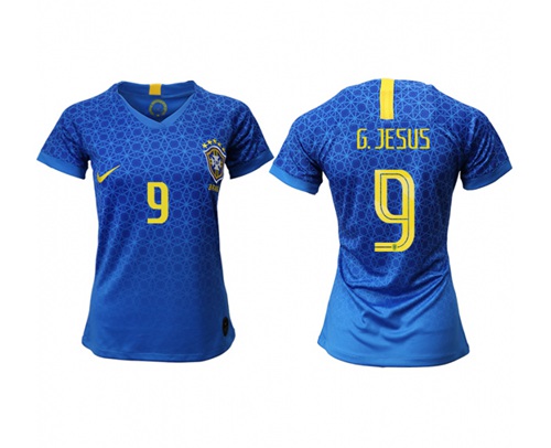 Women's Brazil #9 G.Jesus Away Soccer Country Jersey Women's Brazil #9 G.Jesus Away Soccer Country Jersey