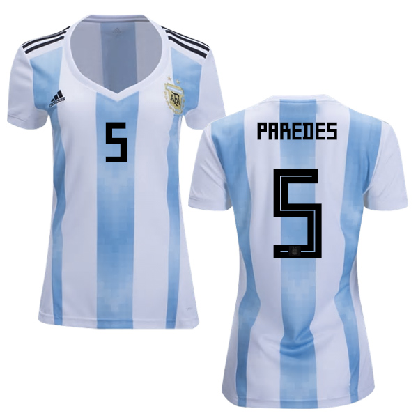 Women's Argentina #5 Paredes Home Soccer Country Jersey Women's Argentina #5 Paredes Home Soccer Country Jersey