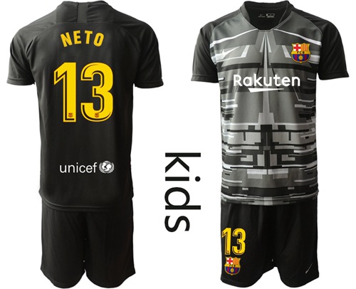 Barcelona #13 Neto Black Goalkeeper Kid Soccer Club Jersey Barcelona #13 Neto Black Goalkeeper Kid Soccer Club Jersey