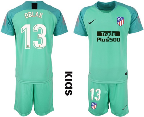 Atletico Madrid #13 Oblak Green Goalkeeper Kid Soccer Club Jersey Atletico Madrid #13 Oblak Green Goalkeeper Kid Soccer Club Jersey