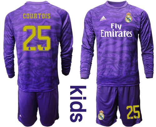 Real Madrid #25 Courtois Purple Goalkeeper Long Sleeves Kid Soccer Club Jersey Real Madrid #25 Courtois Purple Goalkeeper Long Sleeves Kid Soccer Club Jersey