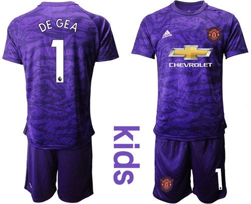 Manchester United #1 De Gea Purple Goalkeeper Kid Soccer Club Jersey Manchester United #1 De Gea Purple Goalkeeper Kid Soccer Club Jersey