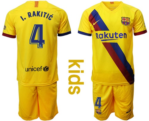 Barcelona #4 I.Rakitic Away Kid Soccer Club Jersey