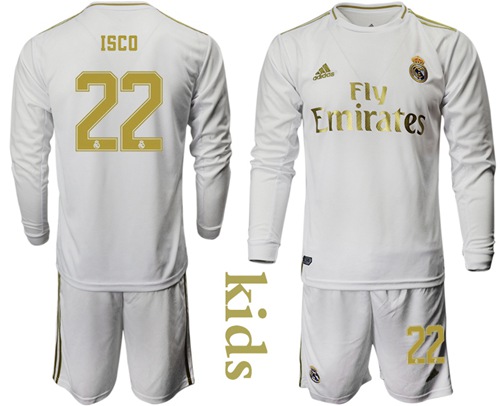 Real Madrid #22 Isco Home Long Sleeves Kid Soccer Club Jersey Real Madrid #22 Isco Home Long Sleeves Kid Soccer Club Jersey