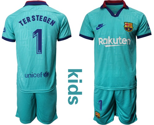 Barcelona #1 Ter Stegen Third Kid Soccer Club Jersey
