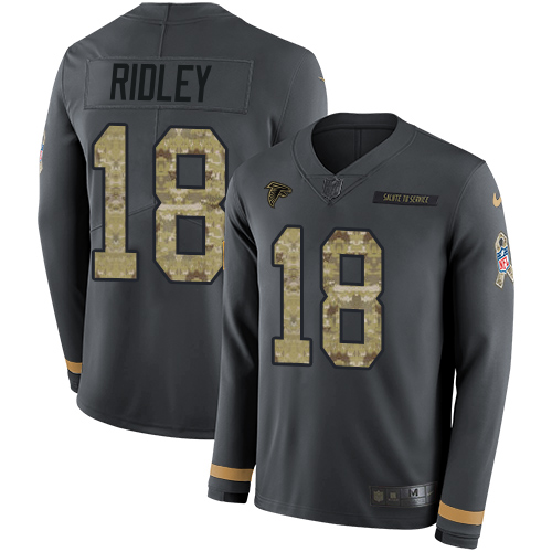 Nike Falcons #18 Calvin Ridley Anthracite Salute to Service Youth Stitched NFL Limited Therma Long Sleeve Jersey Nike Falcons #18 Calvin Ridley Anthracite Salute to Service Youth Stitched NFL Limited Therma Long Sleeve Jersey