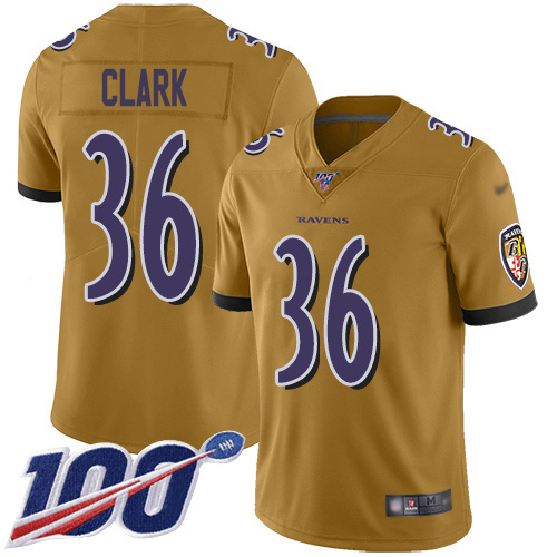 Nike Ravens #36 Chuck Clark Gold Youth Stitched NFL Limited Inverted Legend 100th Season Jersey Nike Ravens #36 Chuck Clark Gold Youth Stitched NFL Limited Inverted Legend 100th Season Jersey