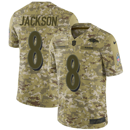 Nike Ravens #8 Lamar Jackson Camo Youth Stitched NFL Limited 2018 Salute to Service Jersey Nike Ravens #8 Lamar Jackson Camo Youth Stitched NFL Limited 2018 Salute to Service Jersey