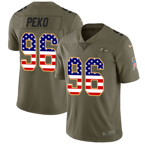 Nike Ravens #96 Domata Peko Sr Olive/USA Flag Youth Stitched NFL Limited 2017 Salute To Service Jersey