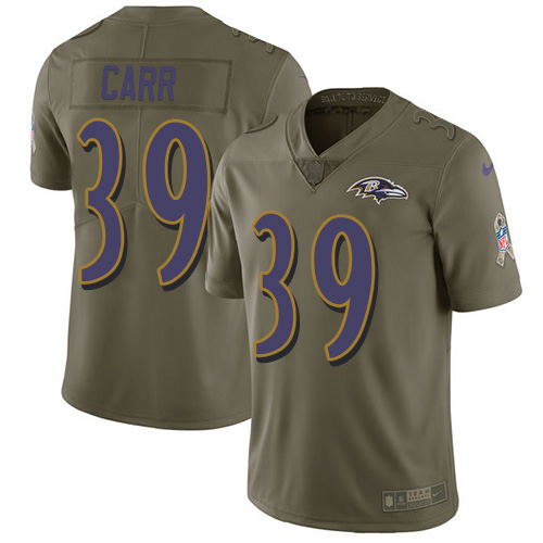 Nike Ravens #39 Brandon Carr Olive Youth Stitched NFL Limited 2017 Salute To Service Jersey