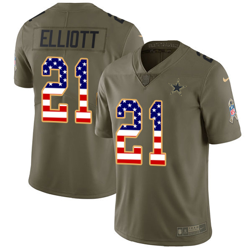 Nike Cowboys #21 Ezekiel Elliott Olive/USA Flag Youth Stitched NFL Limited 2017 Salute to Service Jersey Nike Cowboys #21 Ezekiel Elliott Olive/USA Flag Youth Stitched NFL Limited 2017 Salute to Service Jersey