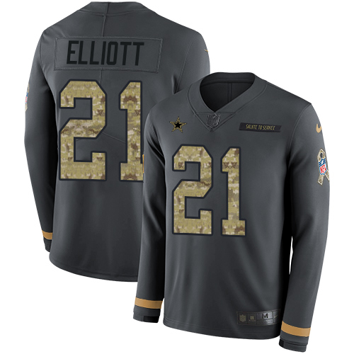 Nike Cowboys #21 Ezekiel Elliott Anthracite Salute to Service Youth Stitched NFL Limited Therma Long Sleeve Jersey Nike Cowboys #21 Ezekiel Elliott Anthracite Salute to Service Youth Stitched NFL Limited Therma Long Sleeve Jersey