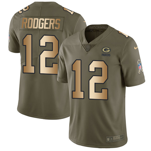 Nike Packers #12 Aaron Rodgers Olive/Gold Youth Stitched NFL Limited 2017 Salute to Service Jersey Nike Packers #12 Aaron Rodgers Olive/Gold Youth Stitched NFL Limited 2017 Salute to Service Jersey
