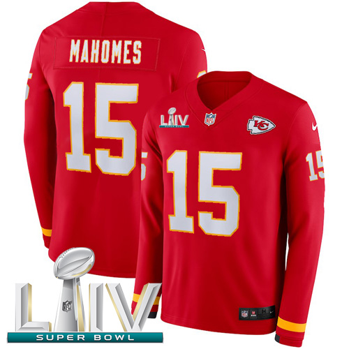 Nike Chiefs #15 Patrick Mahomes Red Super Bowl LIV 2020 Team Color Youth Stitched NFL Limited Therma Long Sleeve Jersey Nike Chiefs #15 Patrick Mahomes Red Super Bowl LIV 2020 Team Color Youth Stitched NFL Limited Therma Long Sleeve Jersey