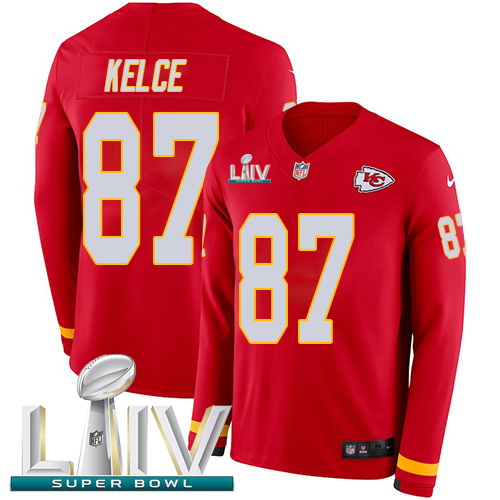 Nike Chiefs #87 Travis Kelce Red Super Bowl LIV 2020 Team Color Youth Stitched NFL Limited Therma Long Sleeve Jersey Nike Chiefs #87 Travis Kelce Red Super Bowl LIV 2020 Team Color Youth Stitched NFL Limited Therma Long Sleeve Jersey