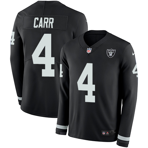 Nike Raiders #4 Derek Carr Black Team Color Youth Stitched NFL Limited Therma Long Sleeve Jersey Nike Raiders #4 Derek Carr Black Team Color Youth Stitched NFL Limited Therma Long Sleeve Jersey