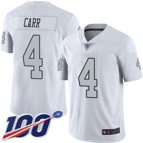 Nike Raiders #4 Derek Carr White Youth Stitched NFL Limited Rush 100th Season Jersey